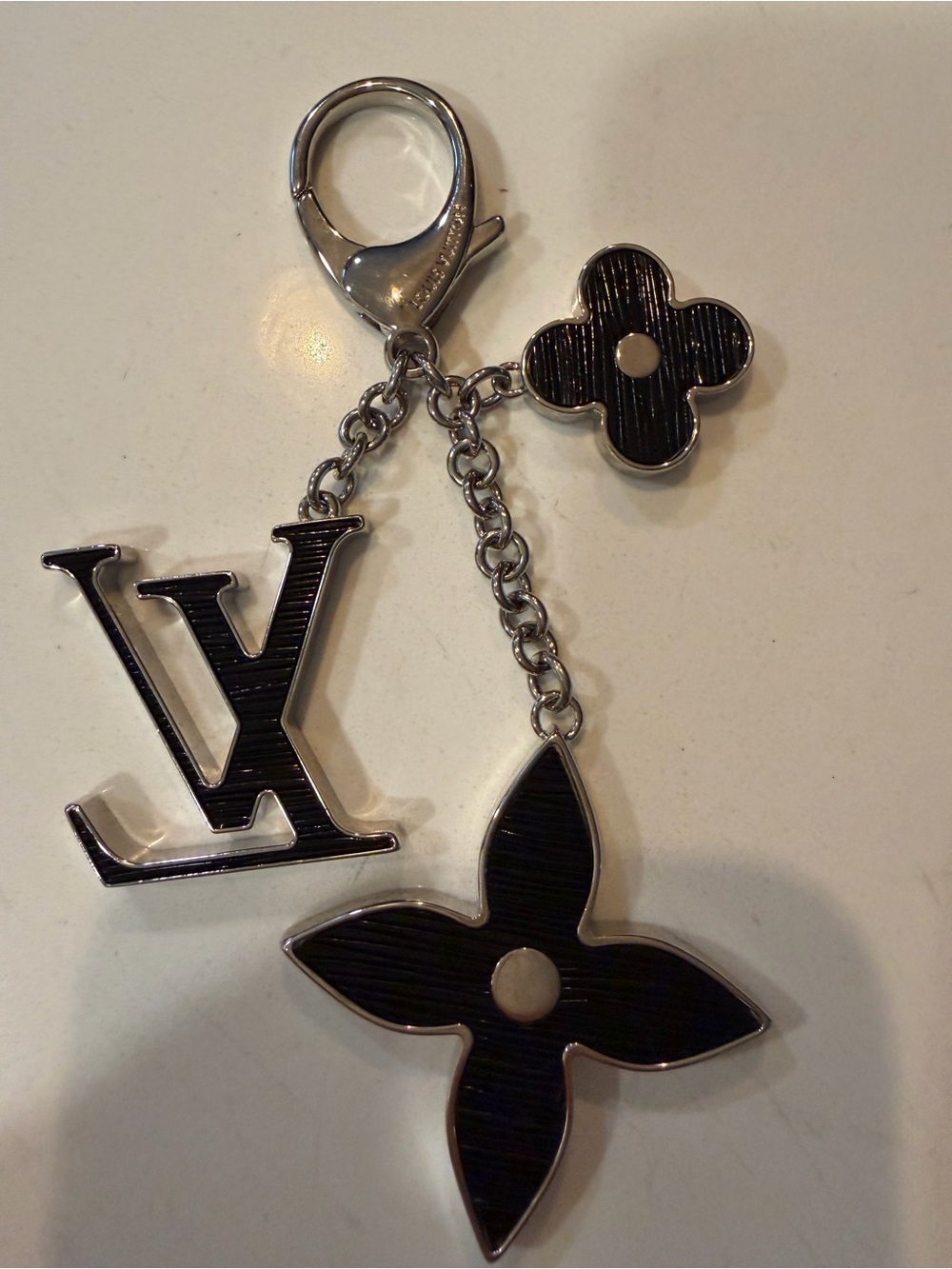 Louis Vuitton Black Enamel LV & Monogram Flower Key Charm